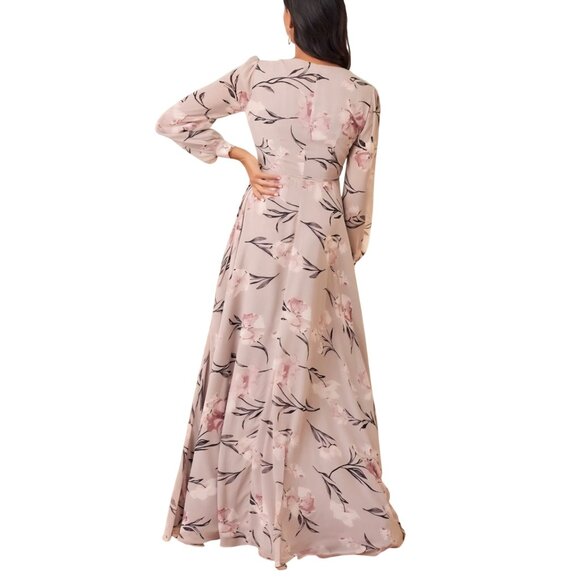 Lulus Loving You Dusty Purple Floral Maxi Wrap Dress Balloon Sheer Sleeve Size S - Picture 4 of 10